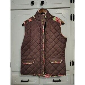 Matilda Jane Quilted Vest Womens Small Small S Brown Floral Pink Reversible